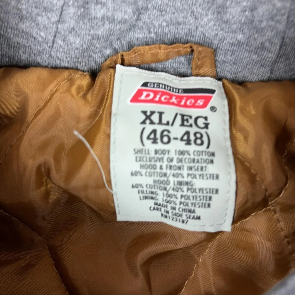 Dickies Jacket Mens XL Brown Canvas Hooded Quilted Lined Full Zip 5319 Workwear